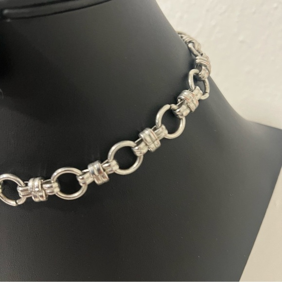 1946 Silver Circle Chain Link Necklace Casual Statement Minimalist - Picture 3 of 6